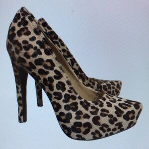 Leopard Print Suede Platform High Heel Pumps Women's